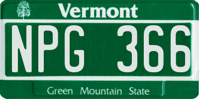 VT license plate NPG366