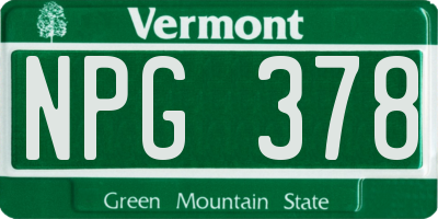 VT license plate NPG378