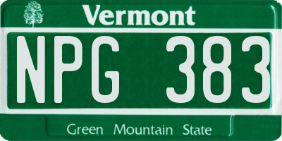VT license plate NPG383