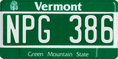 VT license plate NPG386