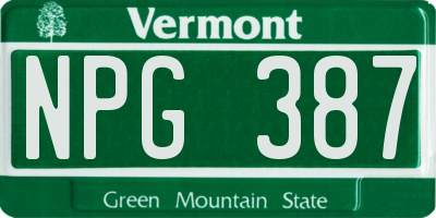VT license plate NPG387