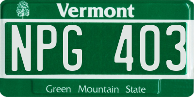 VT license plate NPG403