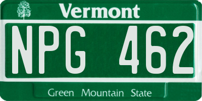 VT license plate NPG462