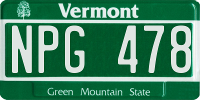 VT license plate NPG478
