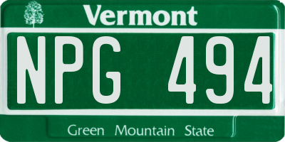 VT license plate NPG494