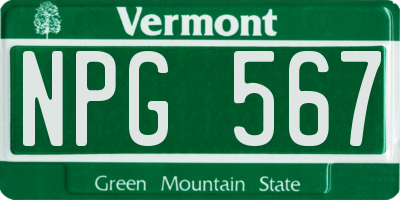 VT license plate NPG567