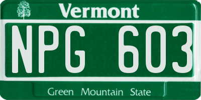 VT license plate NPG603