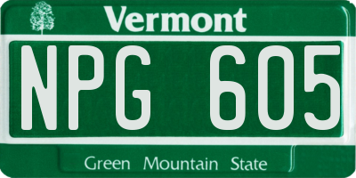 VT license plate NPG605