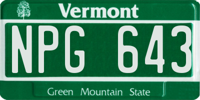 VT license plate NPG643