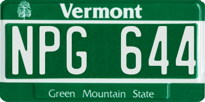 VT license plate NPG644
