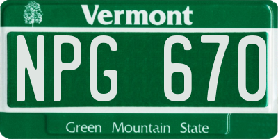 VT license plate NPG670