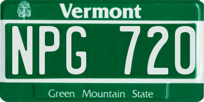 VT license plate NPG720