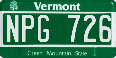 VT license plate NPG726