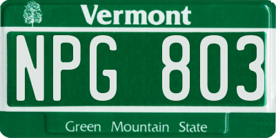VT license plate NPG803