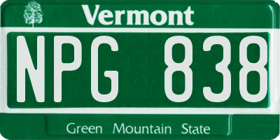 VT license plate NPG838