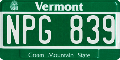 VT license plate NPG839