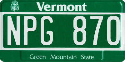 VT license plate NPG870