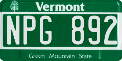 VT license plate NPG892
