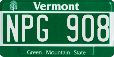 VT license plate NPG908