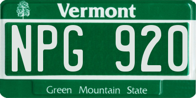 VT license plate NPG920