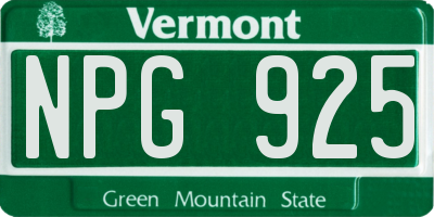 VT license plate NPG925