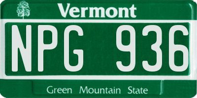 VT license plate NPG936