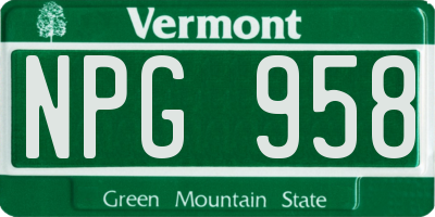VT license plate NPG958