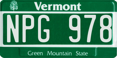 VT license plate NPG978