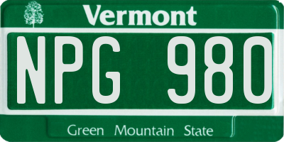 VT license plate NPG980