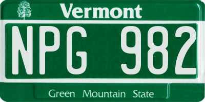 VT license plate NPG982