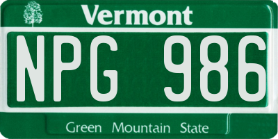 VT license plate NPG986