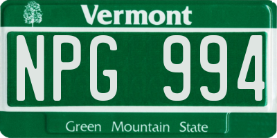 VT license plate NPG994