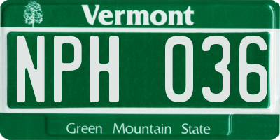 VT license plate NPH036