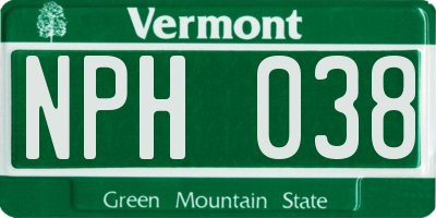 VT license plate NPH038