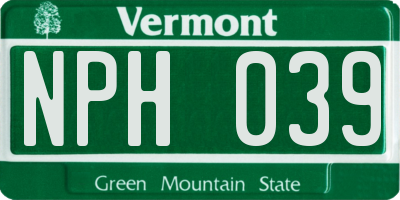 VT license plate NPH039