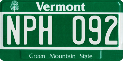 VT license plate NPH092