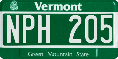 VT license plate NPH205