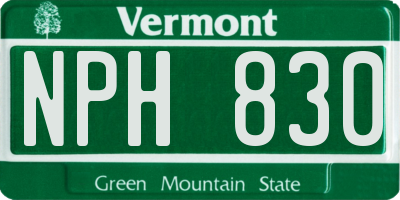 VT license plate NPH830
