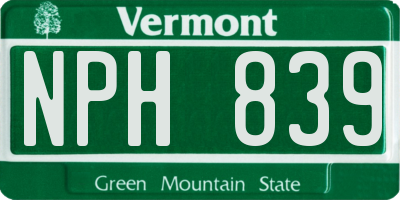 VT license plate NPH839