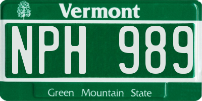 VT license plate NPH989