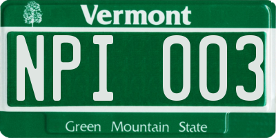 VT license plate NPI003