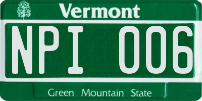 VT license plate NPI006
