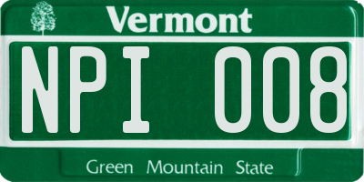 VT license plate NPI008