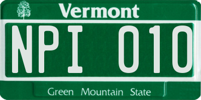 VT license plate NPI010
