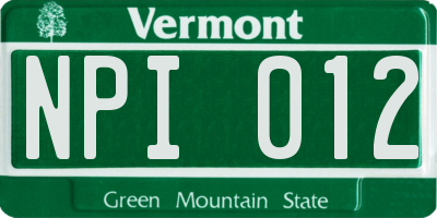 VT license plate NPI012