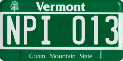 VT license plate NPI013