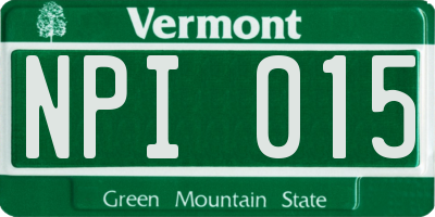 VT license plate NPI015