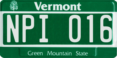 VT license plate NPI016