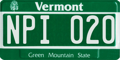 VT license plate NPI020
