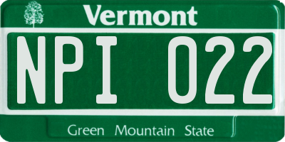 VT license plate NPI022